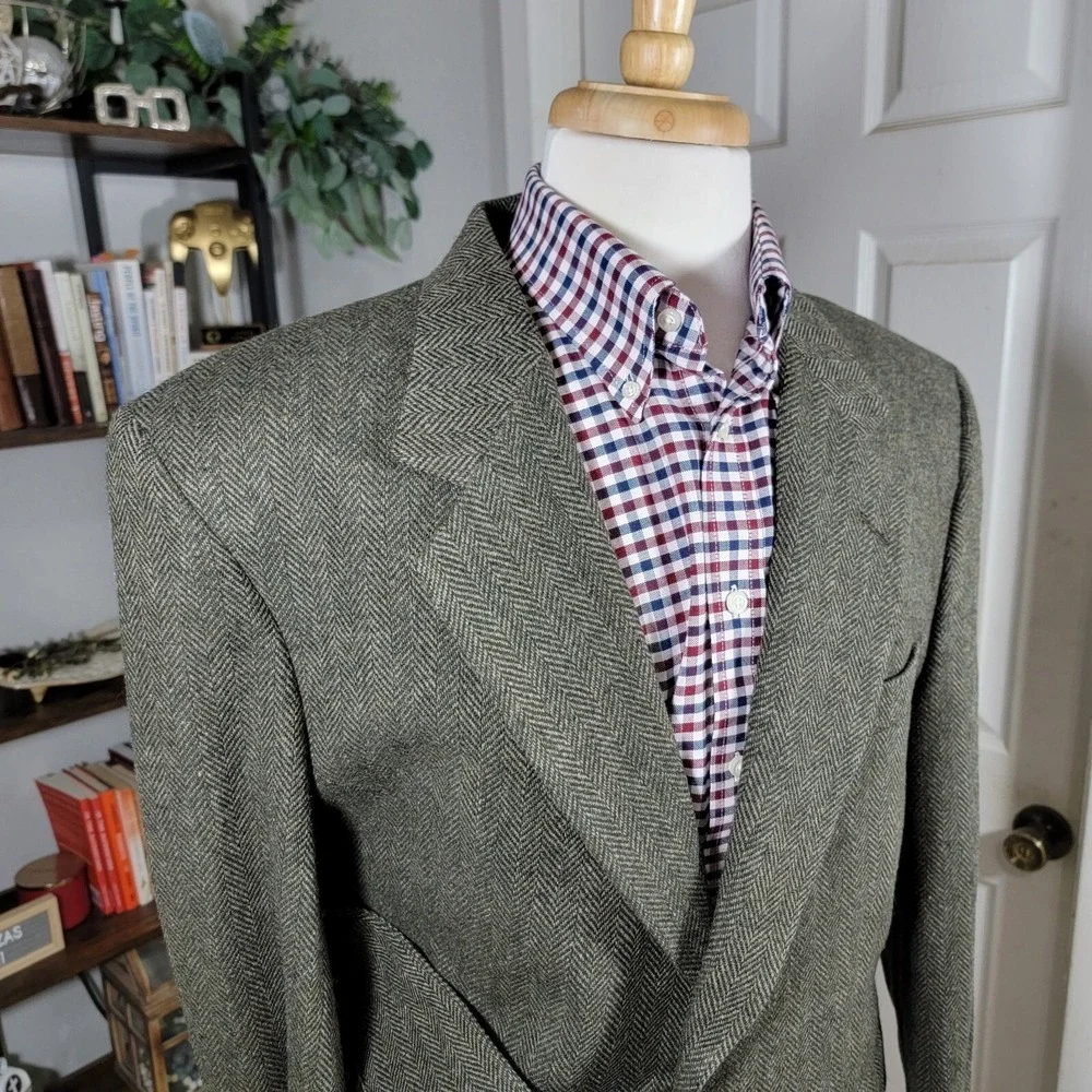 John Alexander Hart Schaffner Men's Sport Coat Blazer Green Wool Herringbone 41R
